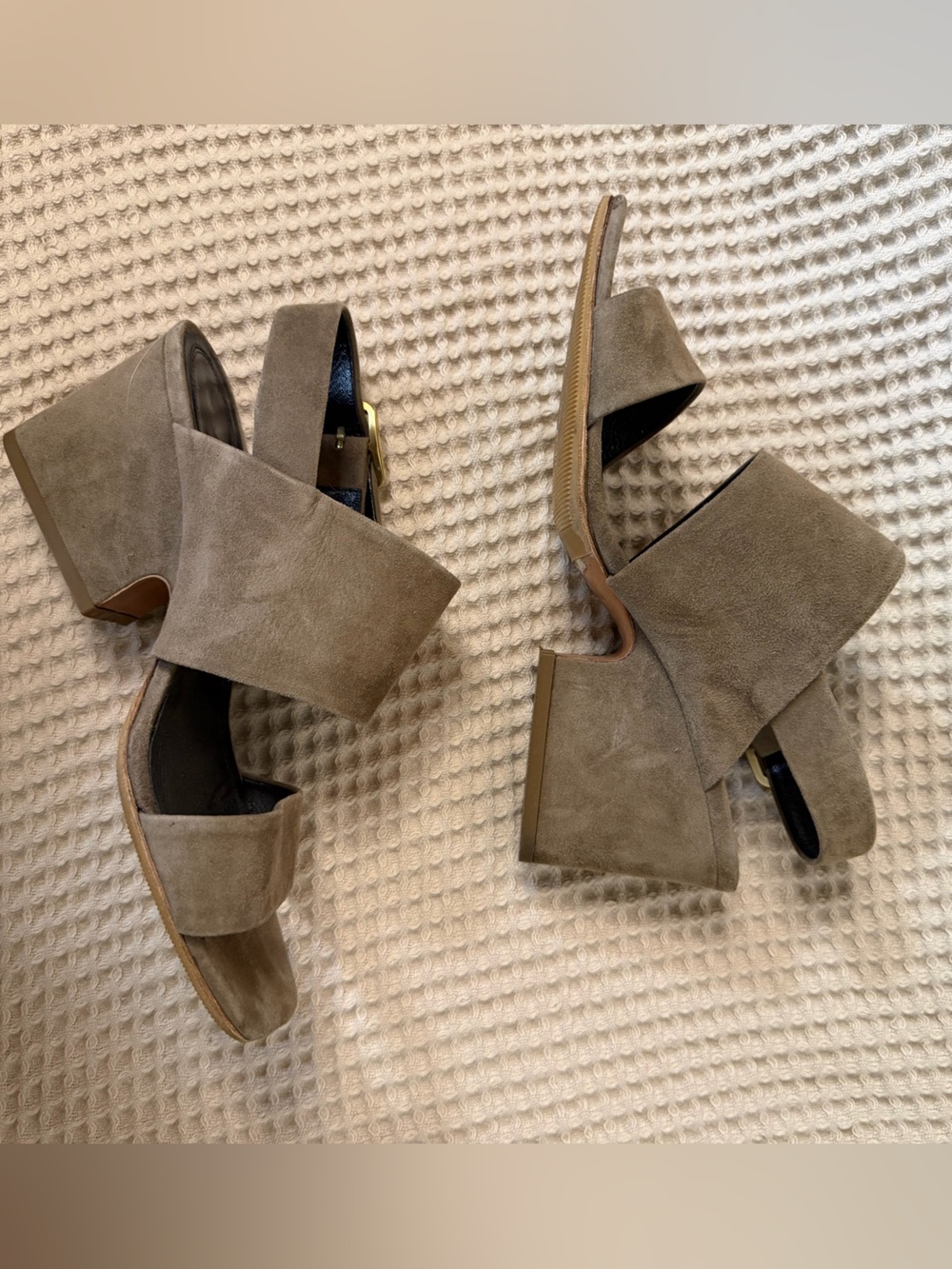 Celine Phoebe Philo Suede Slingback Block Heel Sandals EU 37 US 7 Taupe Olive